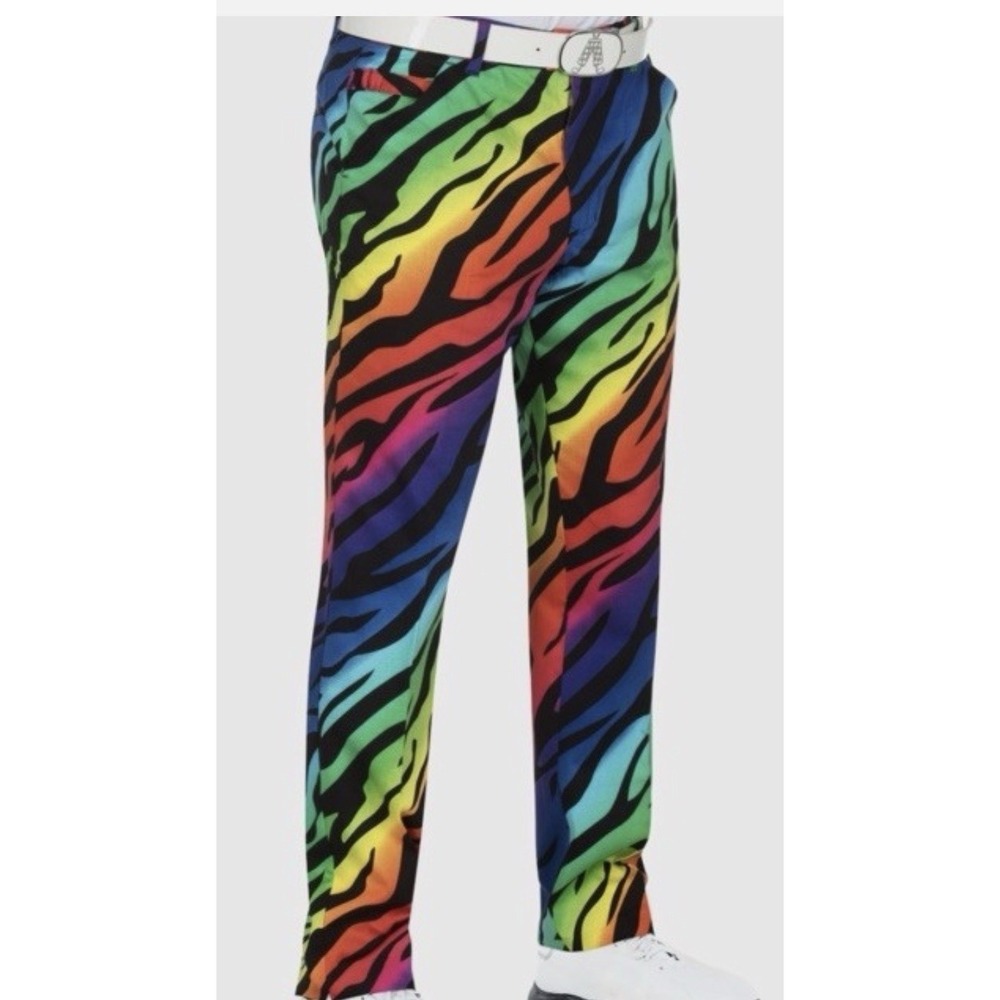 Royal and Awesome Men's Golf Pants Wild Ones Colorful Zebra  Size 42 By 34
